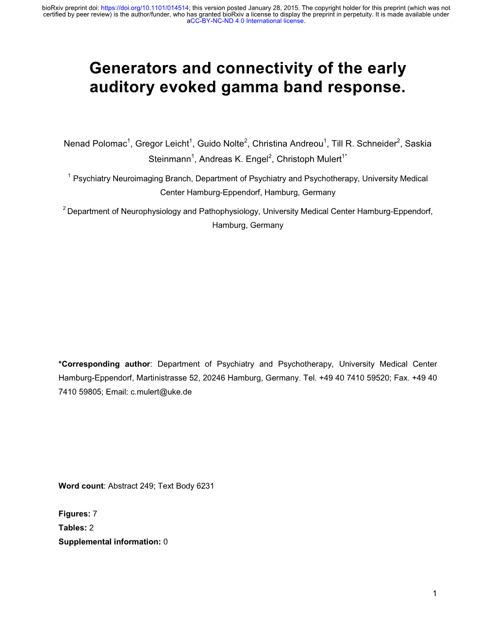 Generators and Connectivity of the Early Auditory Evoked Gamma Band Response