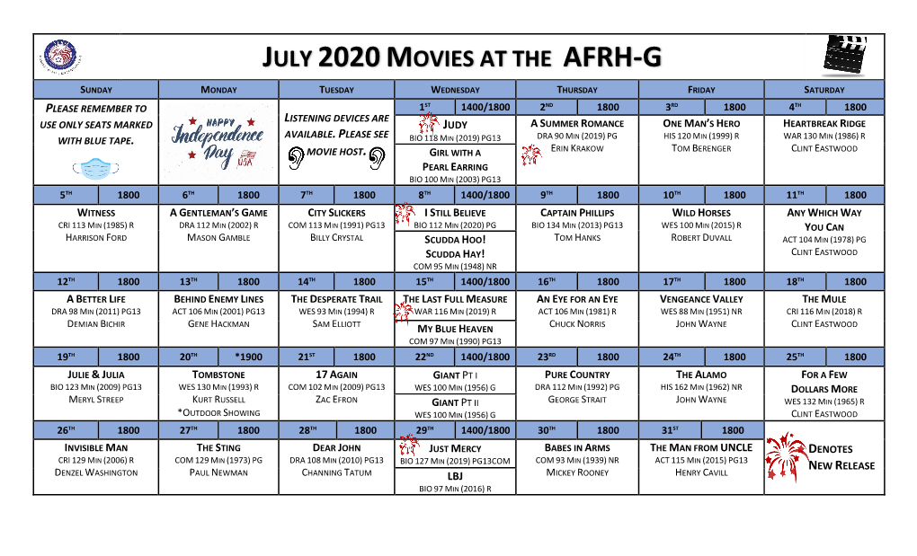 July 2020Movies at the Afrh-G