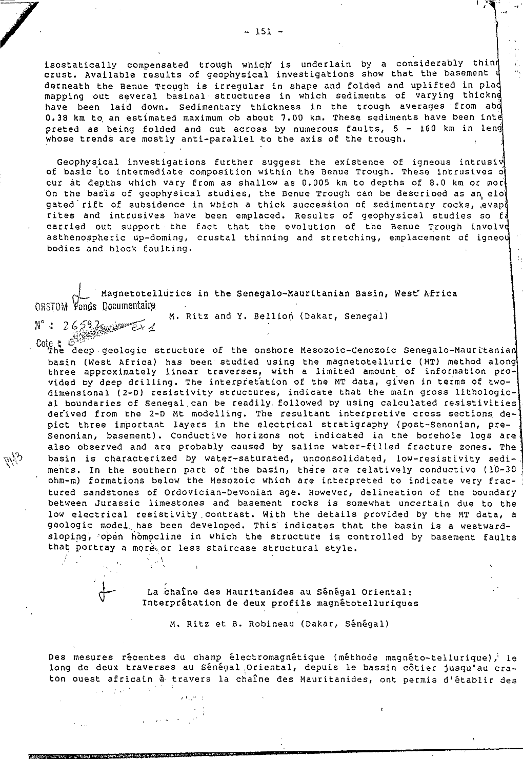 La Chaîne Des Mauritanides Au Sénégal Oriental: '& Interprétation De Deux Profils Magnétotelluriques