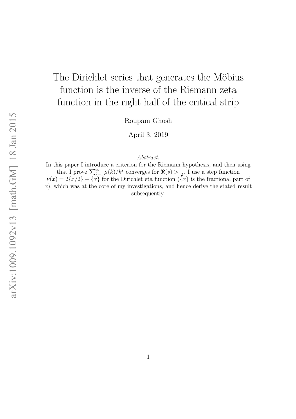 The Dirichlet Series That Generates the M\