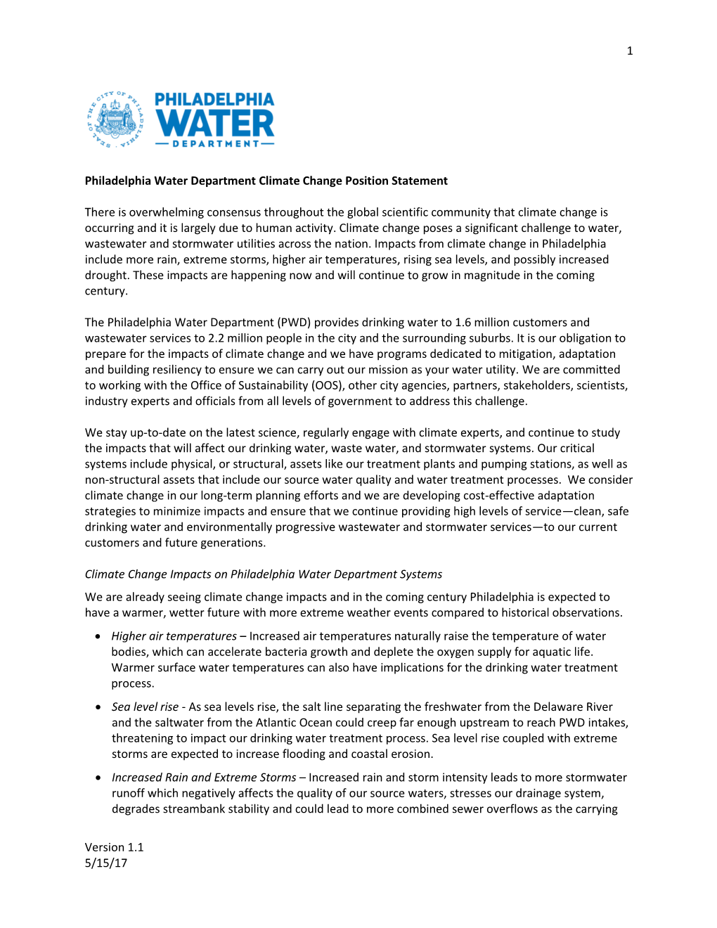 PWD Statement on Climate