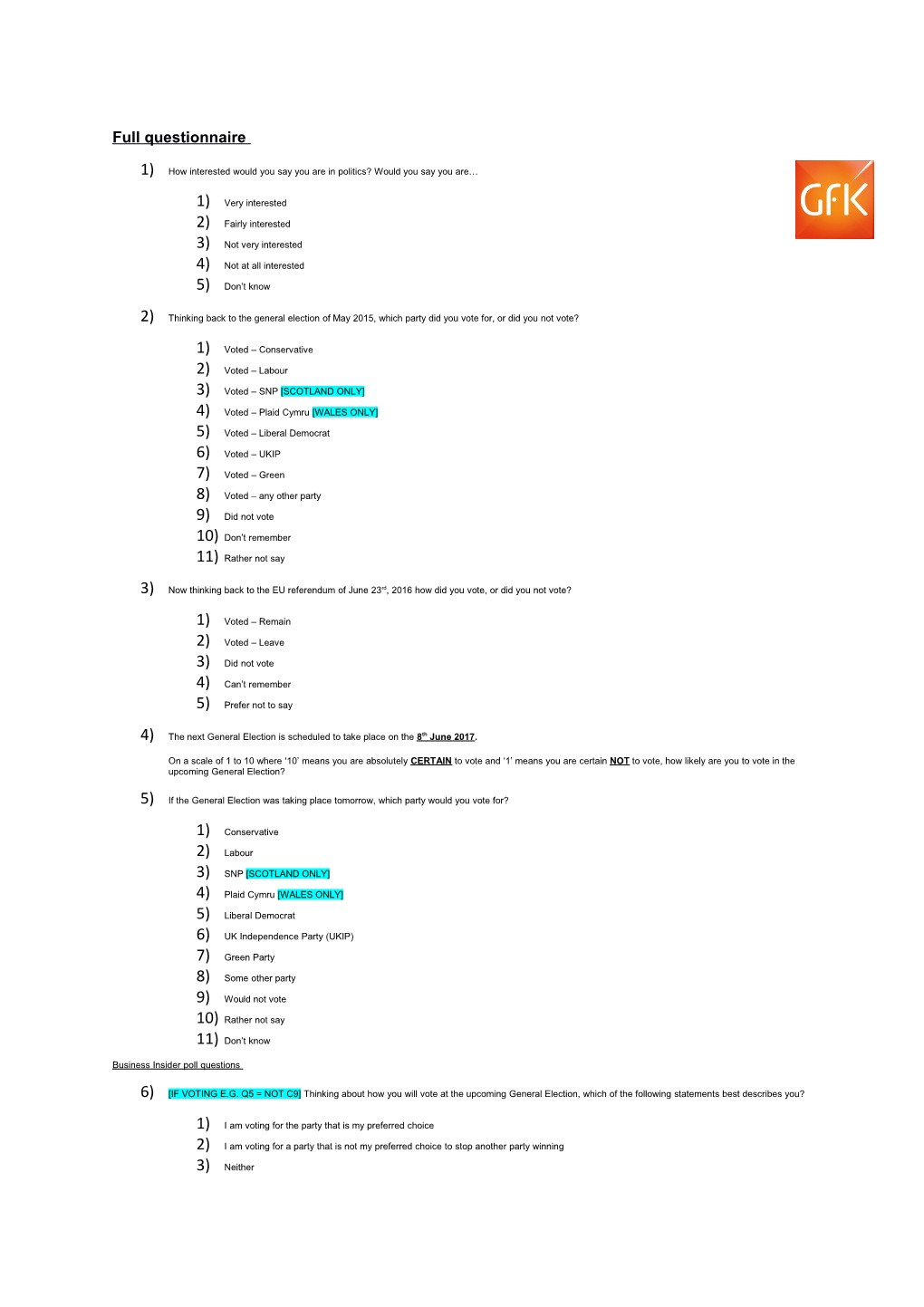 Full Questionnaire