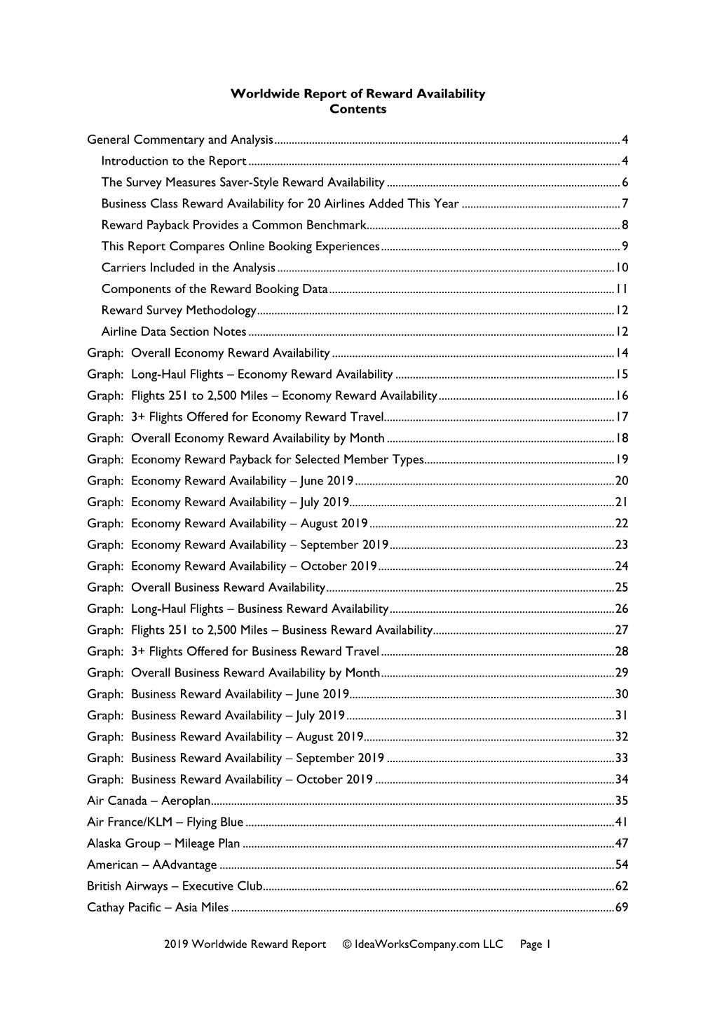 Worldwide Report of Reward Availability Contents General Commentary and Analysis