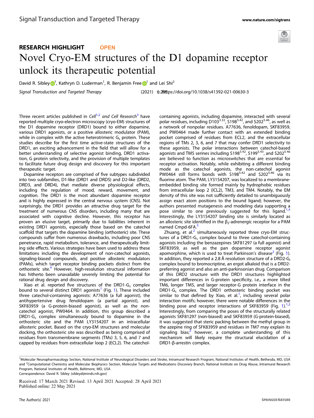 Novel Cryo-EM Structures of the D1 Dopamine Receptor Unlock Its Therapeutic Potential