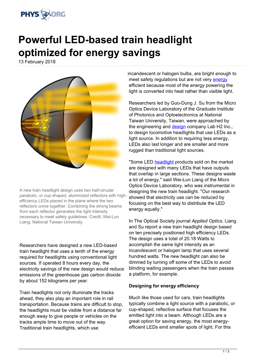 Powerful LED-Based Train Headlight Optimized for Energy Savings 13 February 2018