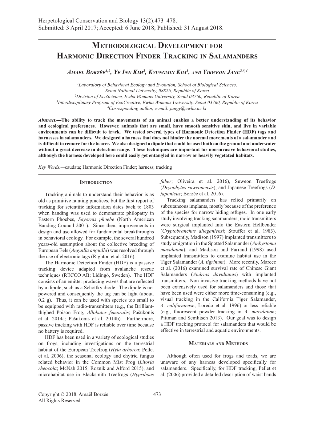 Methodological Development for Harmonic Direction Finder Tracking in Salamanders