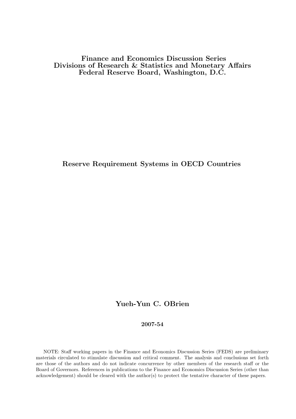 Reserve Requirement Systems in OECD Countries