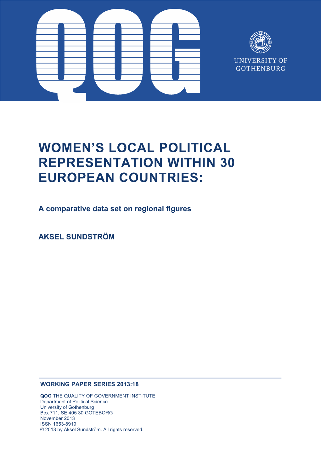 Women's Local Political Representation Within 30 European Countries