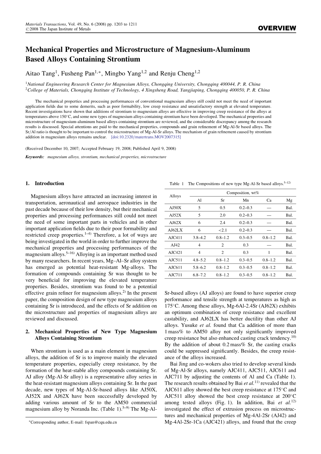 Mechanical Properties and Microstructure of Magnesium-Aluminum Based Alloys Containing Strontium