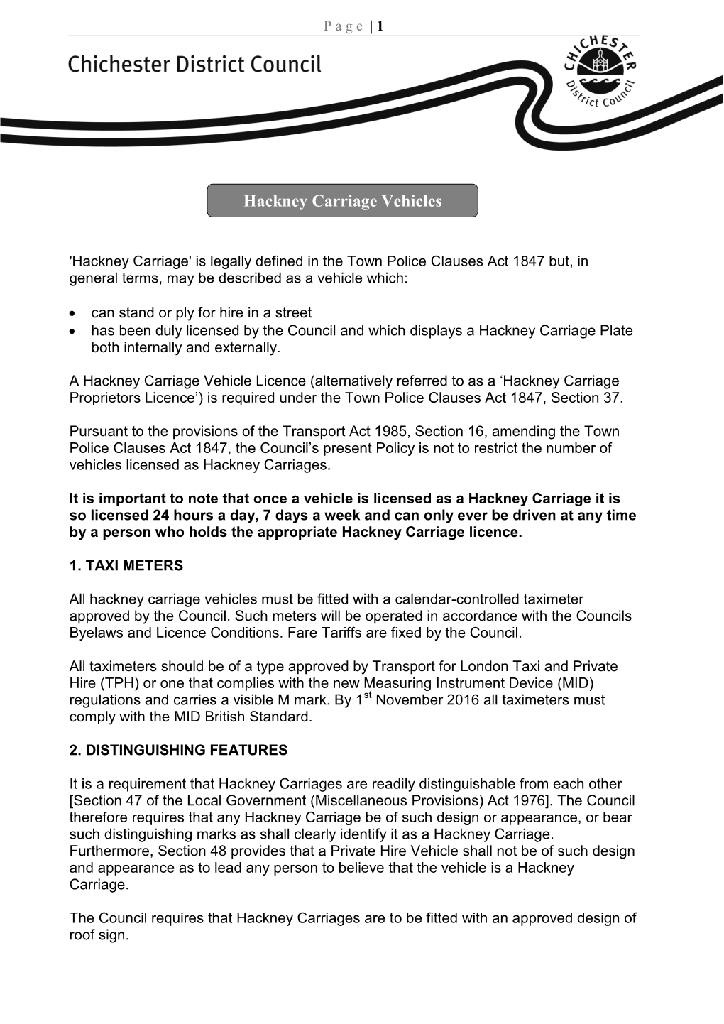 Hackney Carriage Vehicles