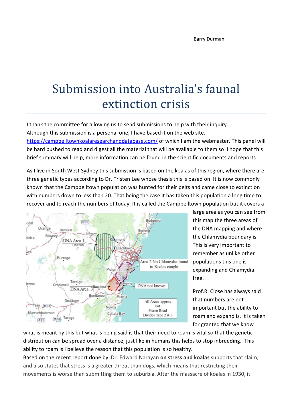 Submission Into Australia's Faunal Extinction Crisis