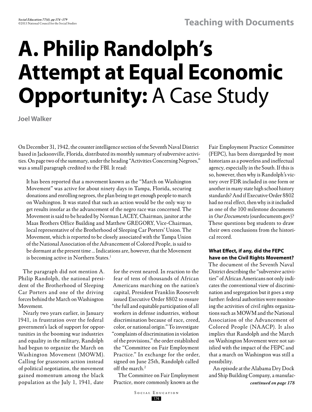 A. Philip Randolph's Attempt at Equal Economic Opportunity: a Case Study