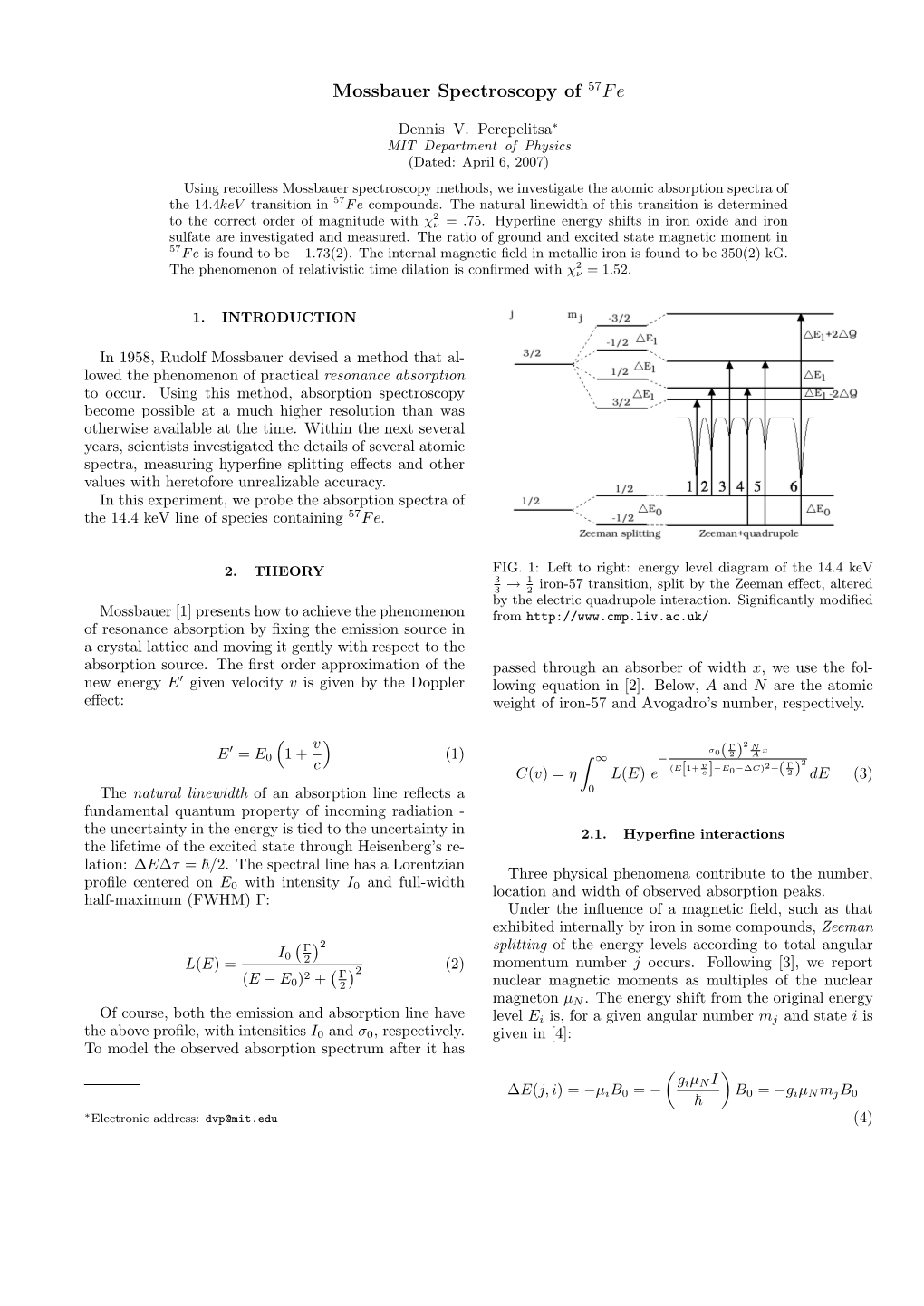 Mossbauer Spectroscopy of 57Fe