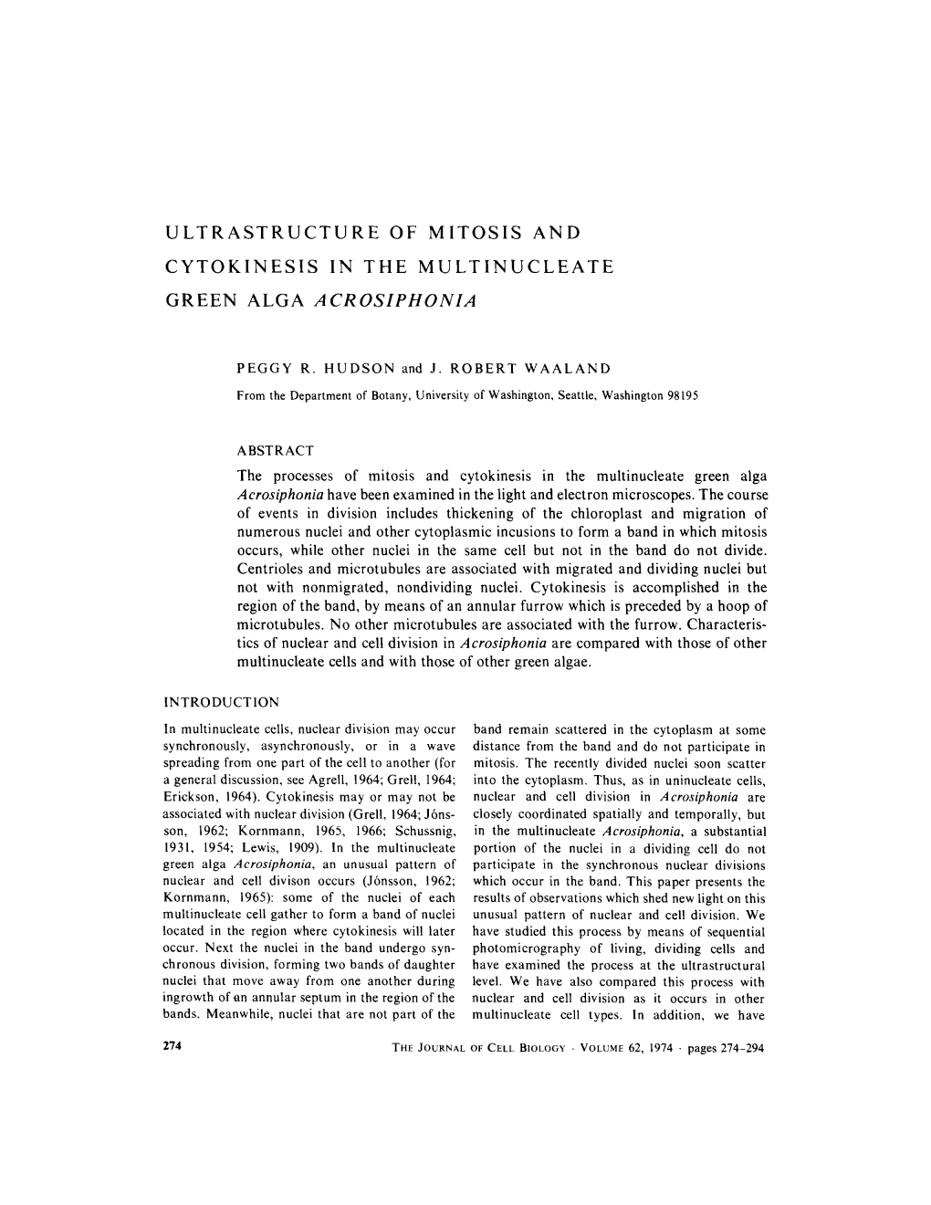 Ultrastructure of Mitosis and Cytokinesis in the Multinucleate Green Alga Acrosiphonia