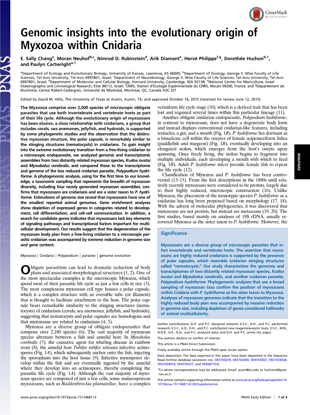 Genomic Insights Into the Evolutionary Origin of Myxozoa Within Cnidaria