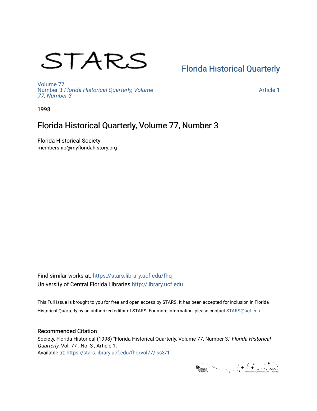 Florida Historical Quarterly, Volume 77, Number 3