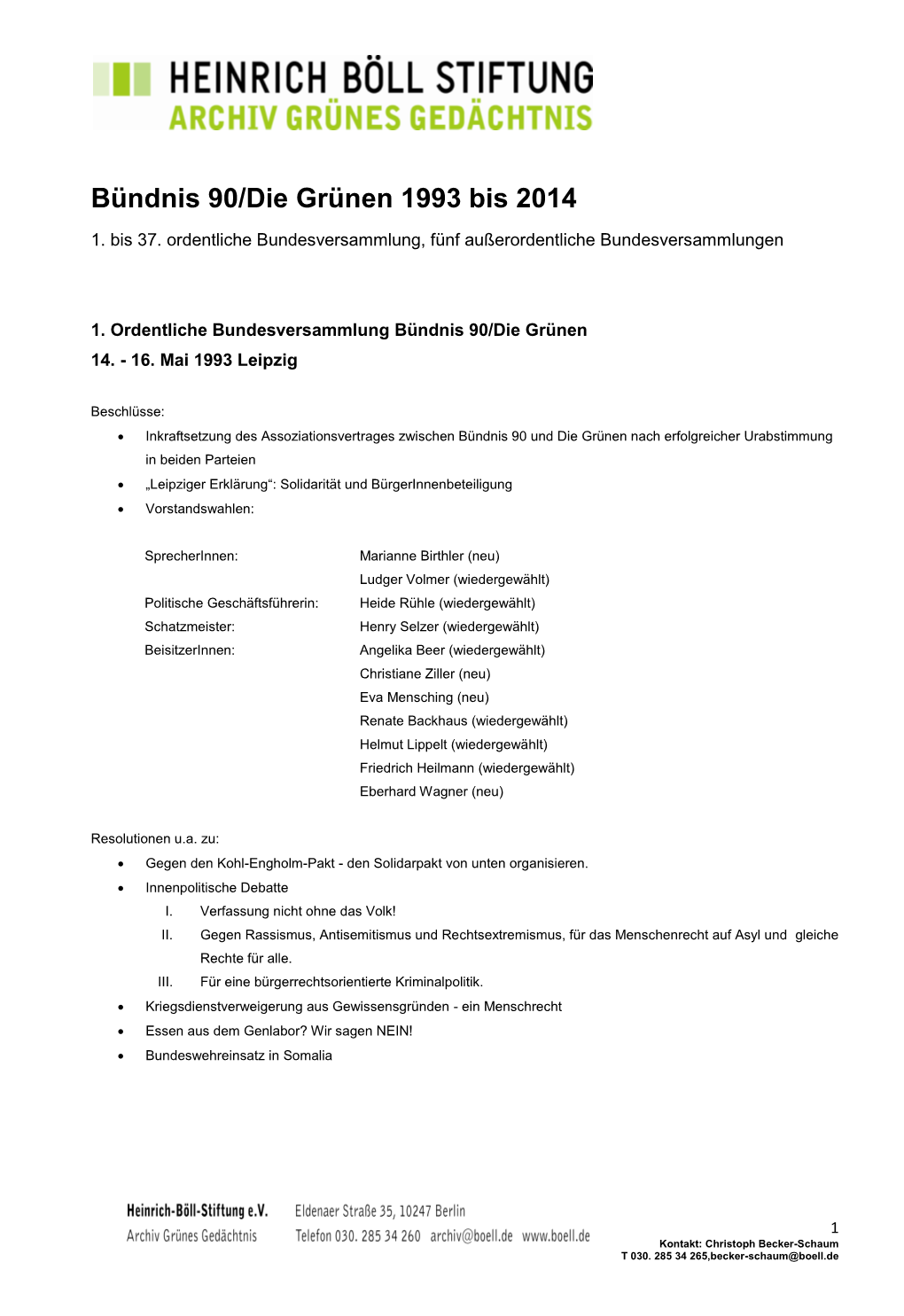 Bündnis 90/Die Grünen 1993 Bis 2014