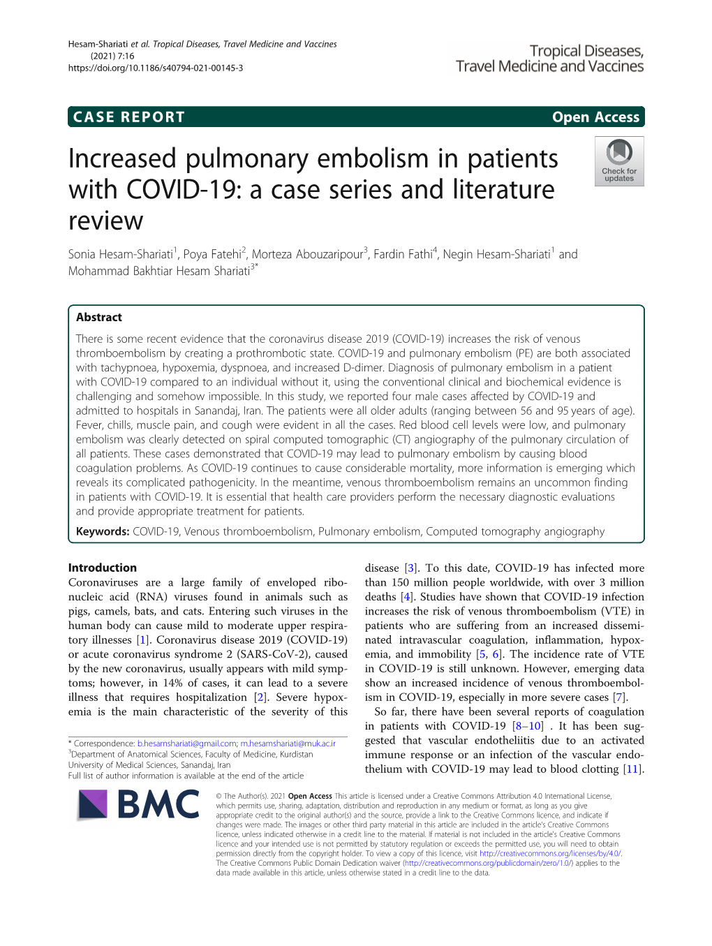 Increased Pulmonary Embolism in Patients with COVID-19