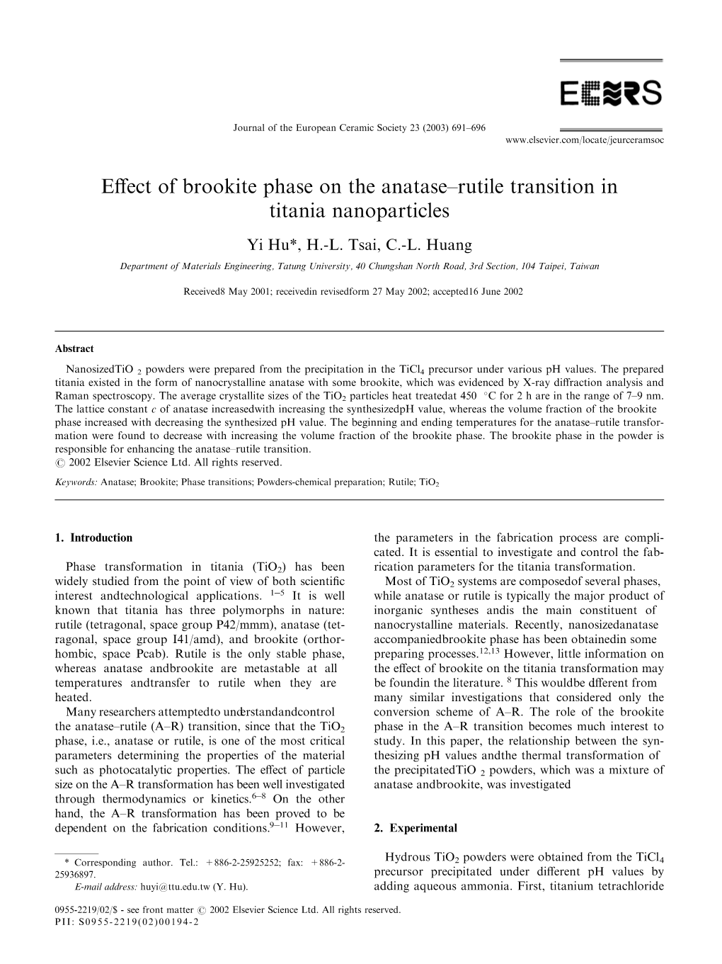 Effect of Brookite Phase on the Anatase–Rutile Transition in Titania