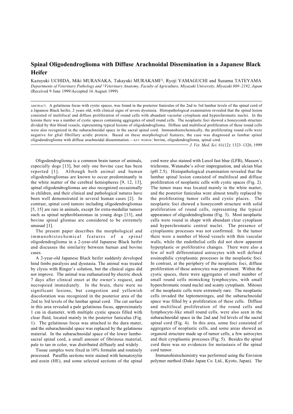 Spinal Oligodendroglioma with Diffuse Arachnoidal Dissemination in A