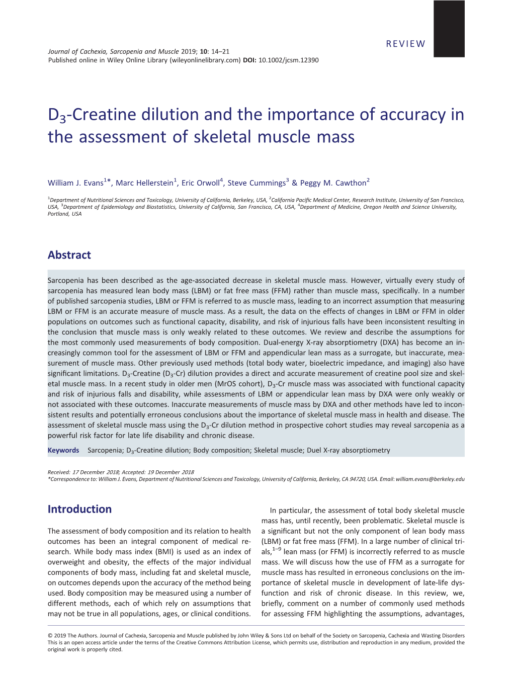 D3-Creatine Dilution and the Importance of Accuracy in the Assessment of Skeletal Muscle Mass