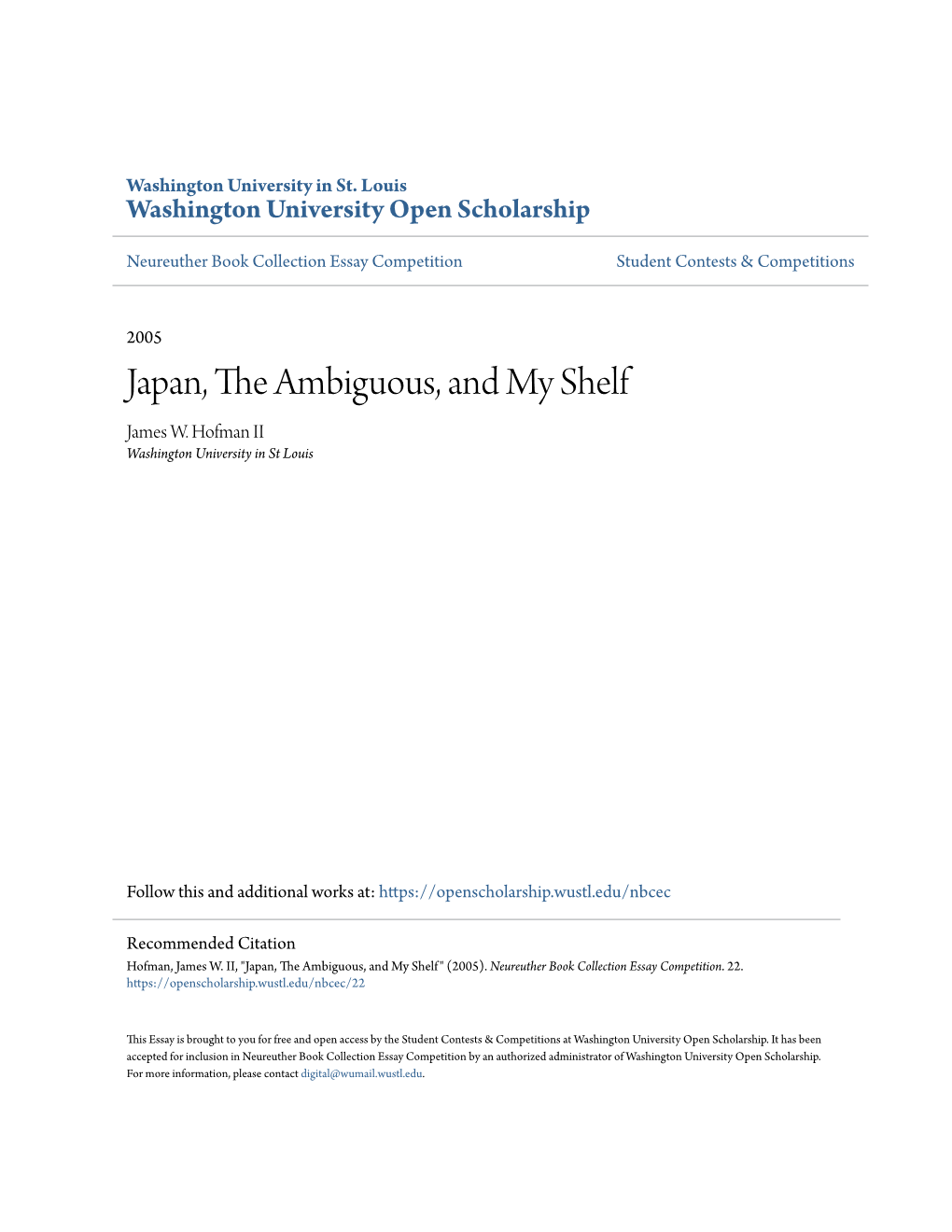 Japan, the Ambiguous, and My Shelf James W