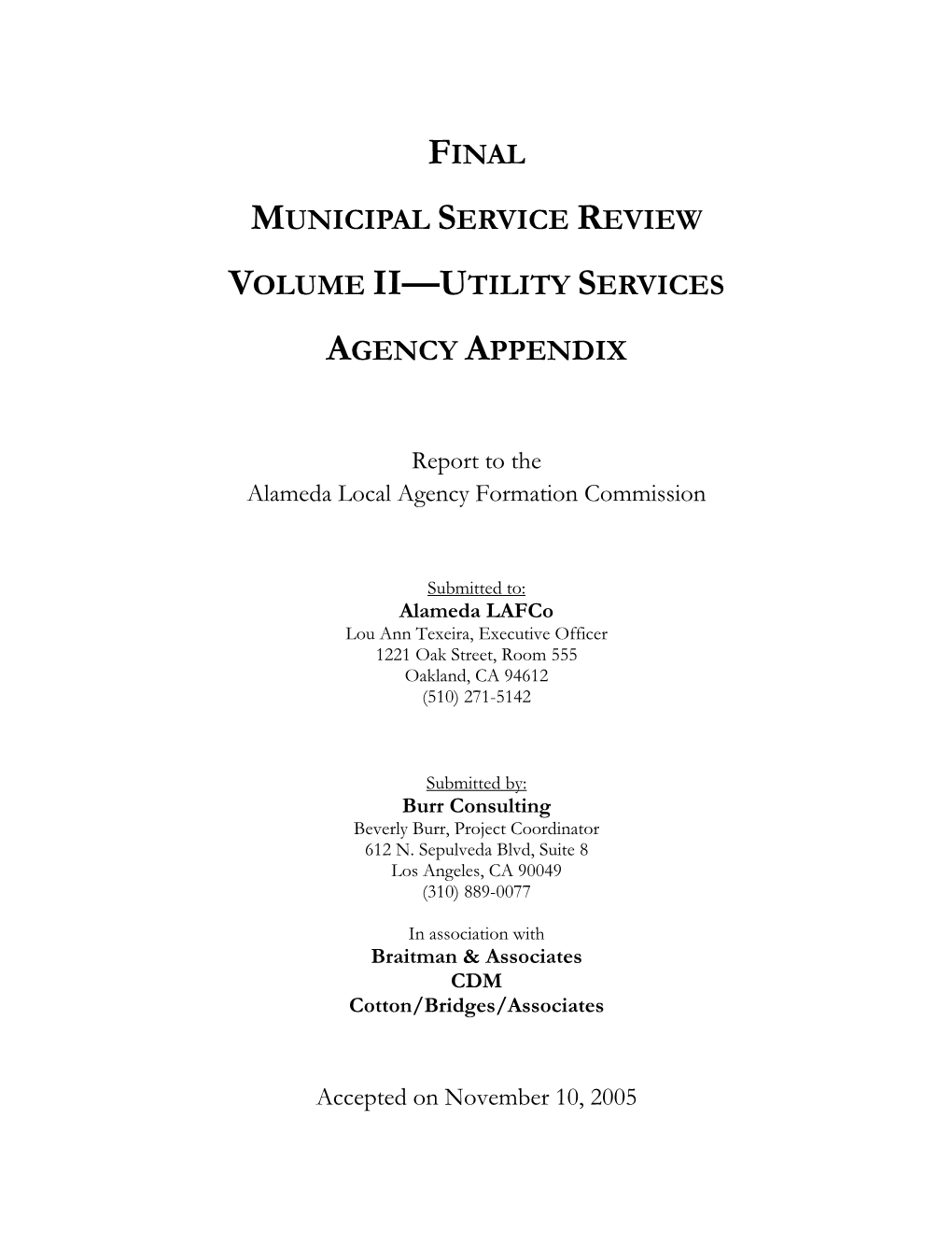 Final Municipal Service Review Volume Ii—Utility Services Agency Appendix