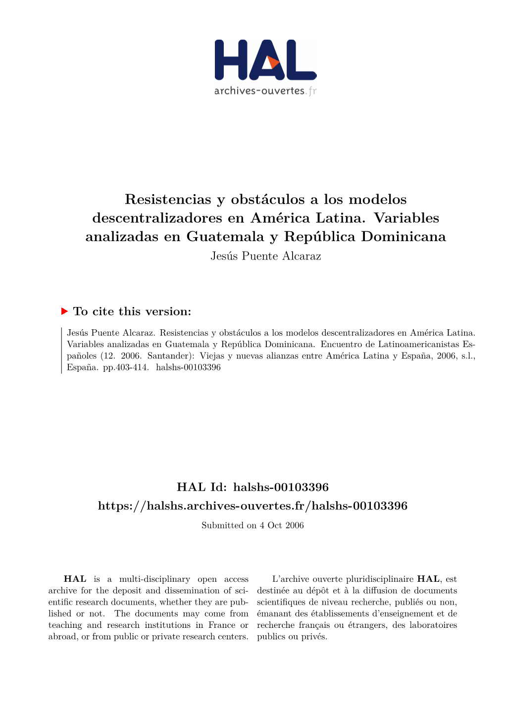 Resistencias Y Obstáculos a Los Modelos Descentralizadores En América Latina