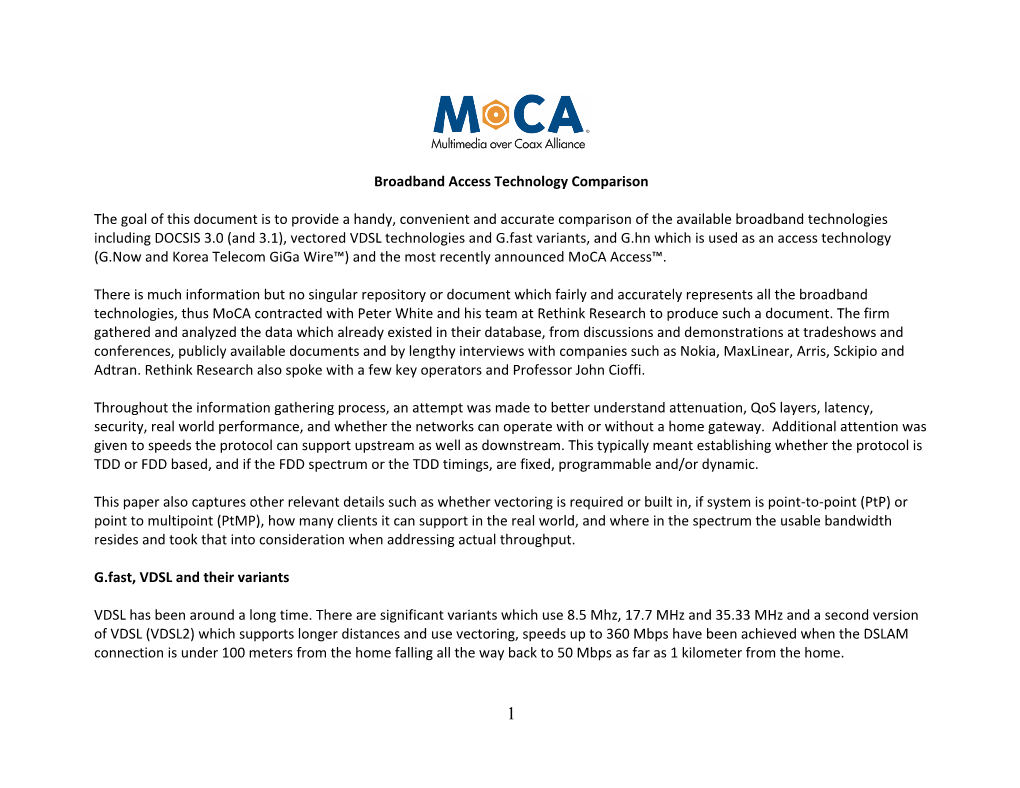 Broadband Access Technology Comparison