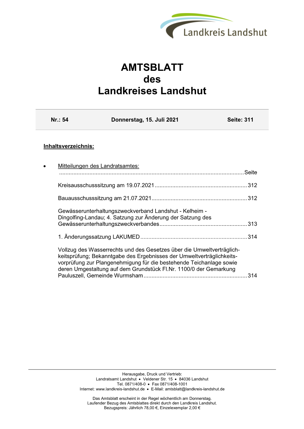 Amtsblatt Nr. 54/2021 Vom 15.07.2021