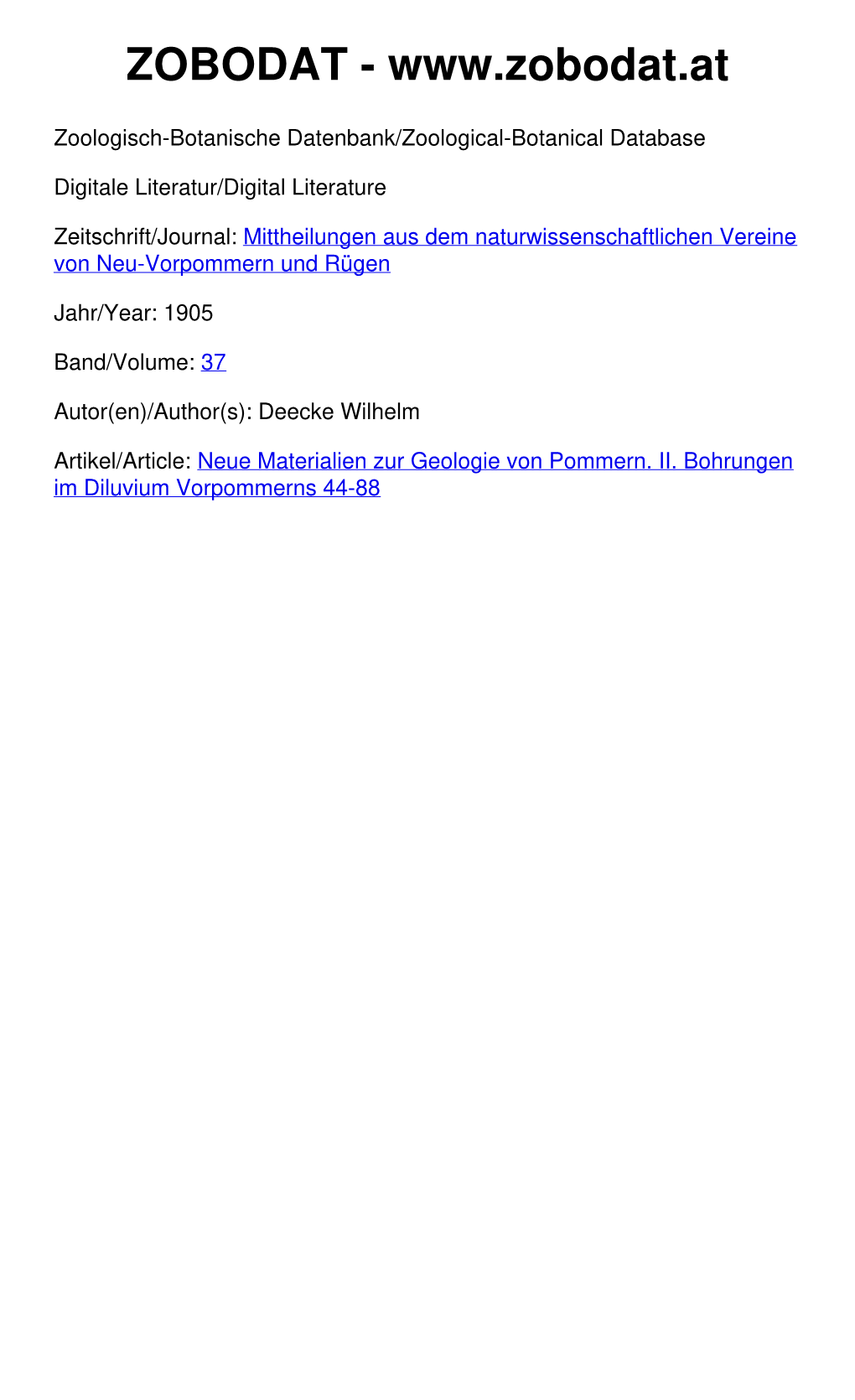 Neue Materialien Zur Geologie Von Pommern. II. Bohrungen Im Diluvium Vorpommerns 44-88 © Biodiversity Heritage Library