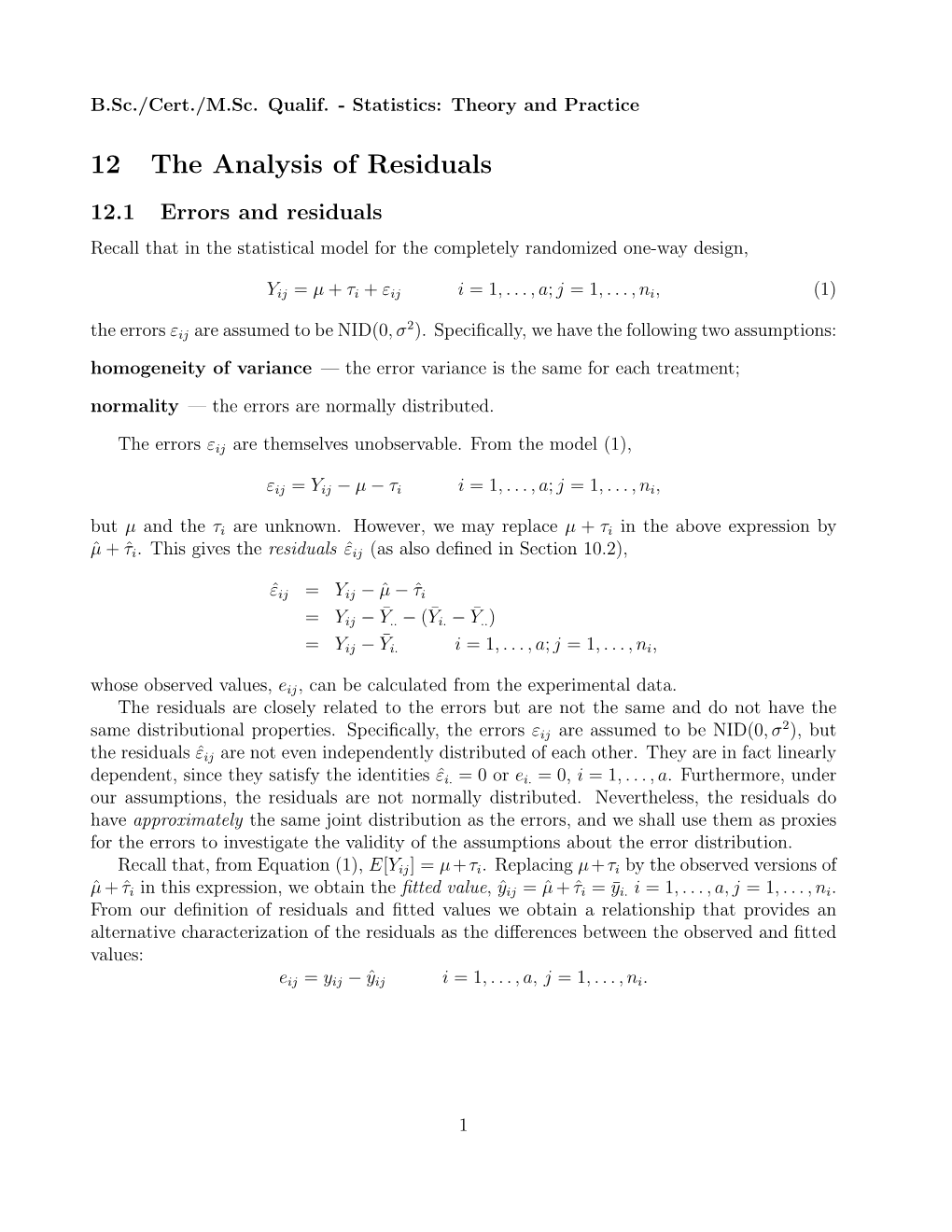 12 the Analysis of Residuals