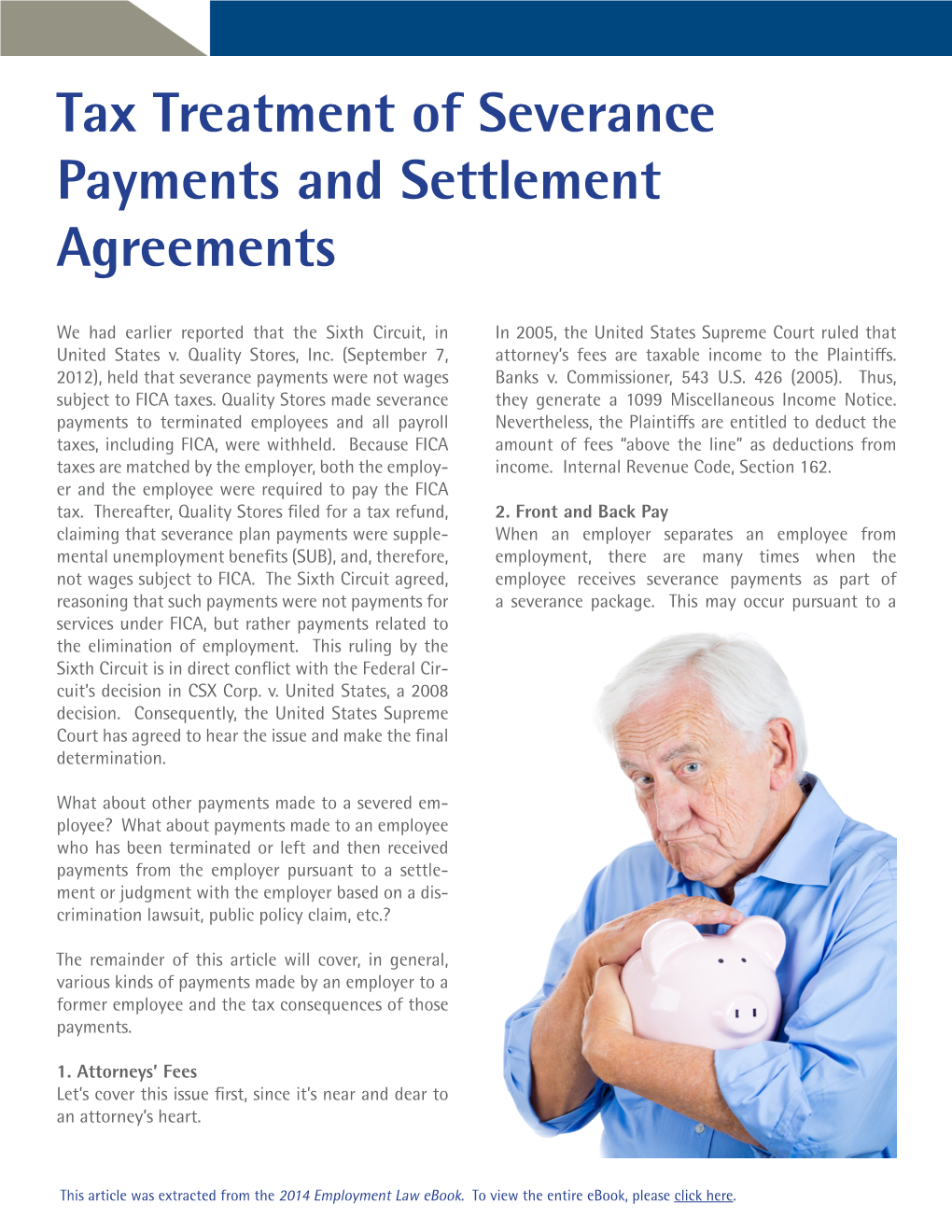 Tax Treatment of Severance Payments and Settlement Agreements