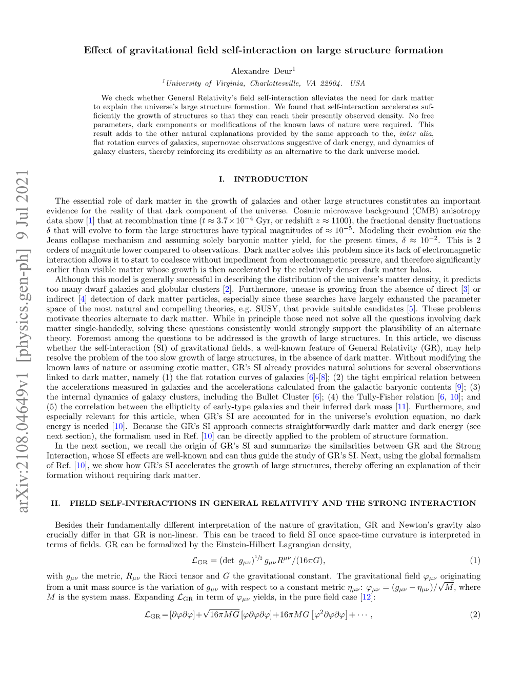 Effect of Gravitational Field Self-Interaction on Large Structure