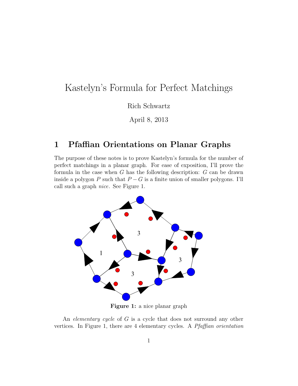 Kastelyn's Formula for Perfect Matchings