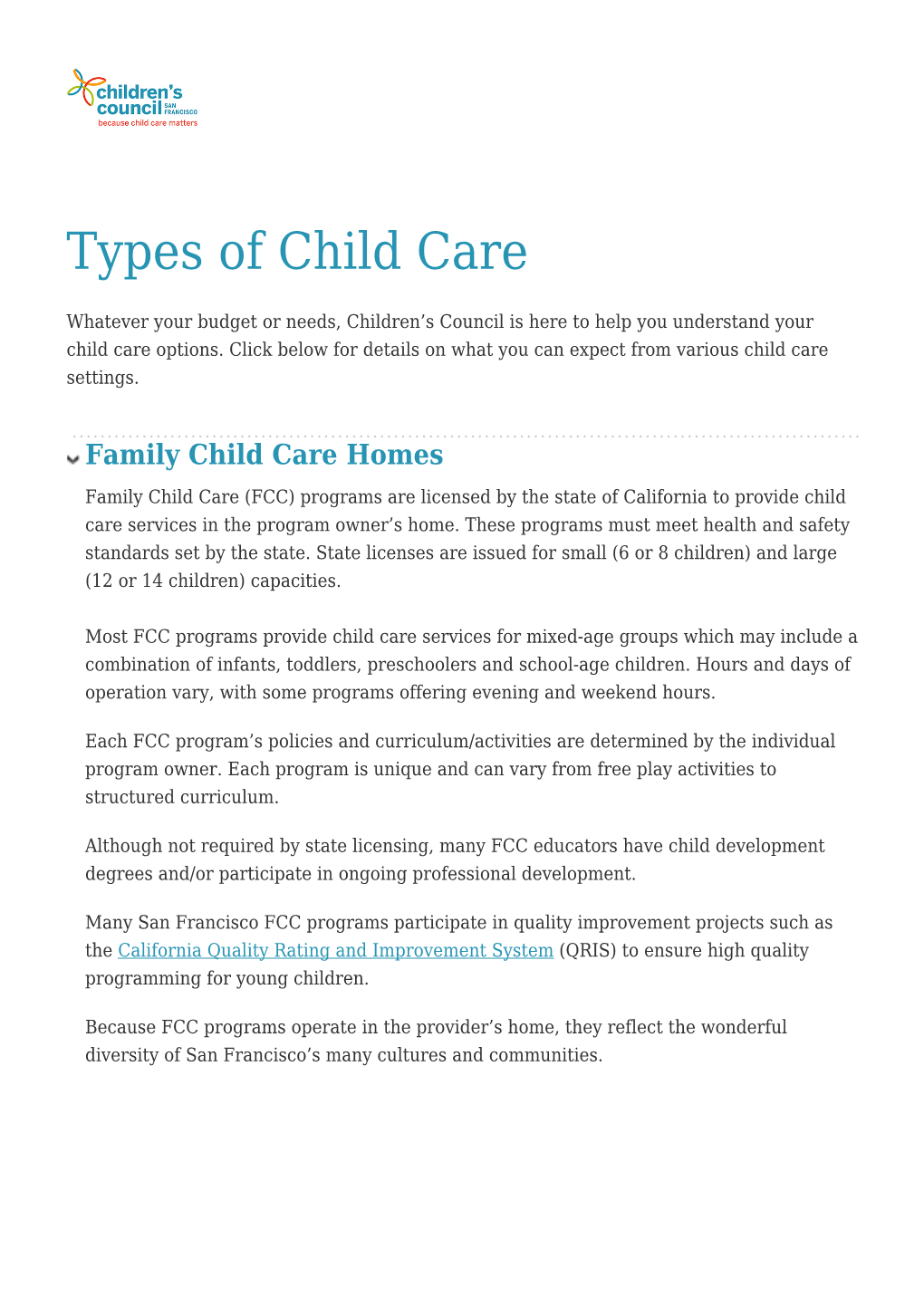 Types of Child Care