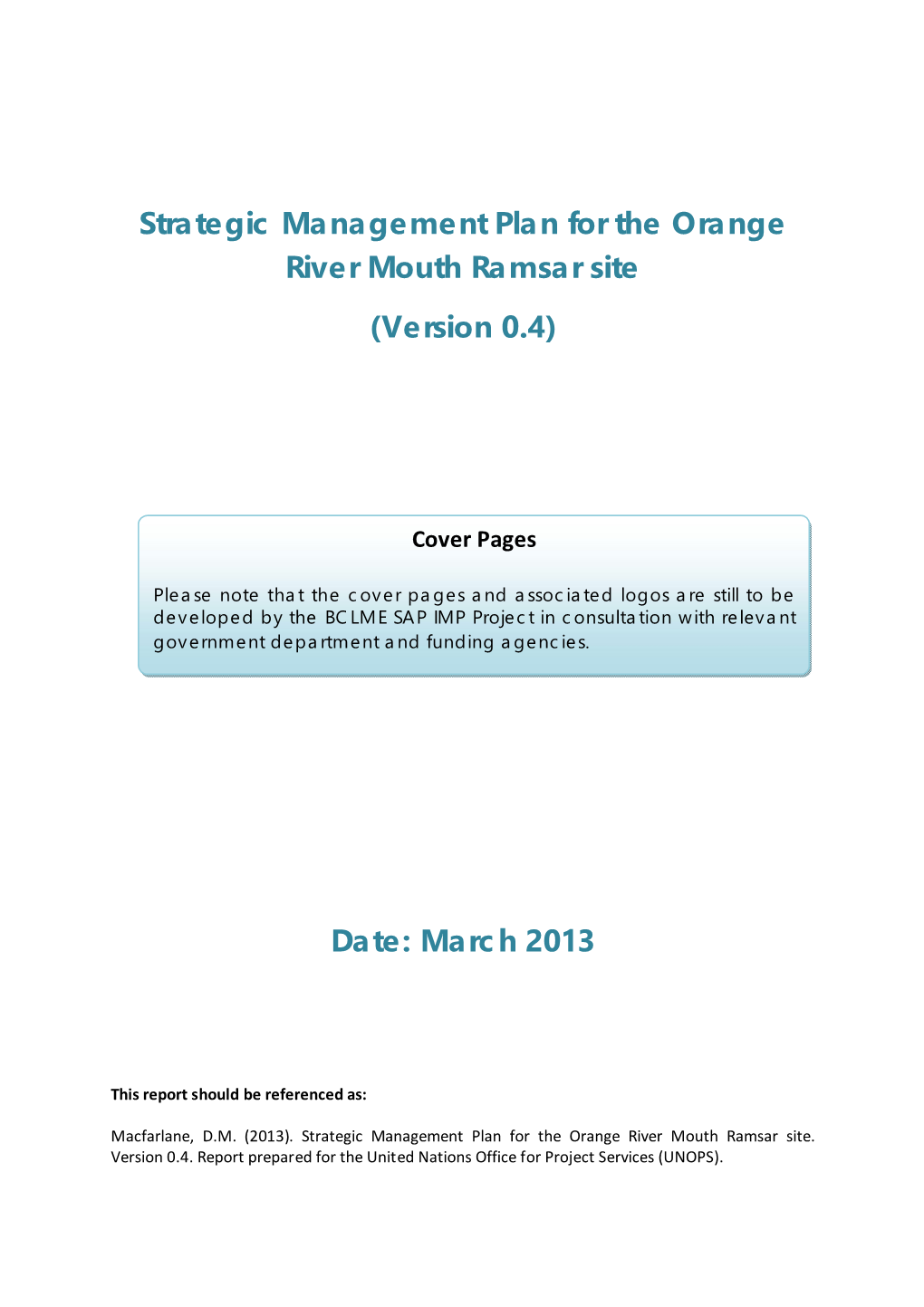 Strategic Management Plan for the Orange River Mouth Ramsar Site (Version 0.4)