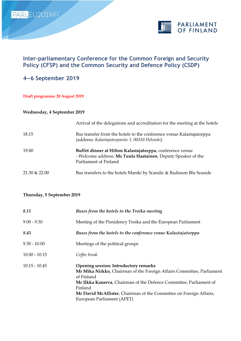 Inter-Parliamentary Conference for the Common Foreign and Security Policy (CFSP) and the Common Security and Defence Policy (CSDP)