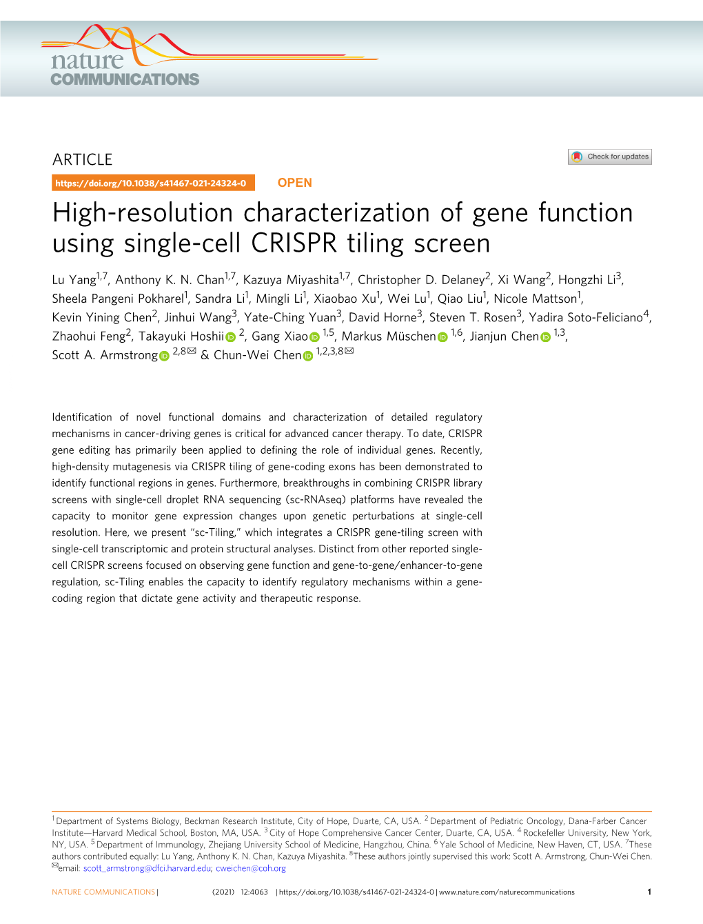 High-Resolution Characterization of Gene Function Using Single-Cell CRISPR Tiling Screen