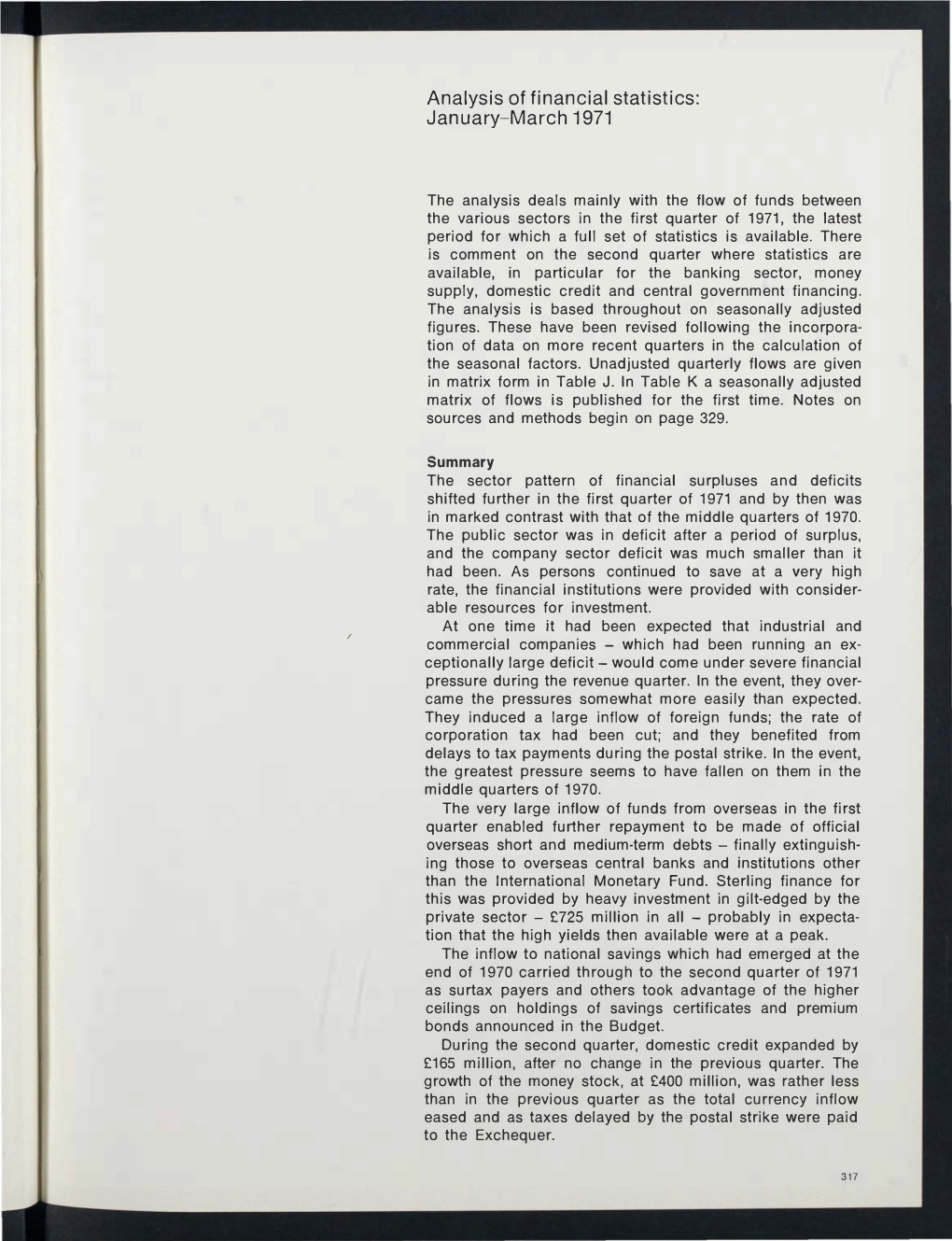 Analysis of Financial Statistics: January-March 1971 329. 1970. 1970. 1971