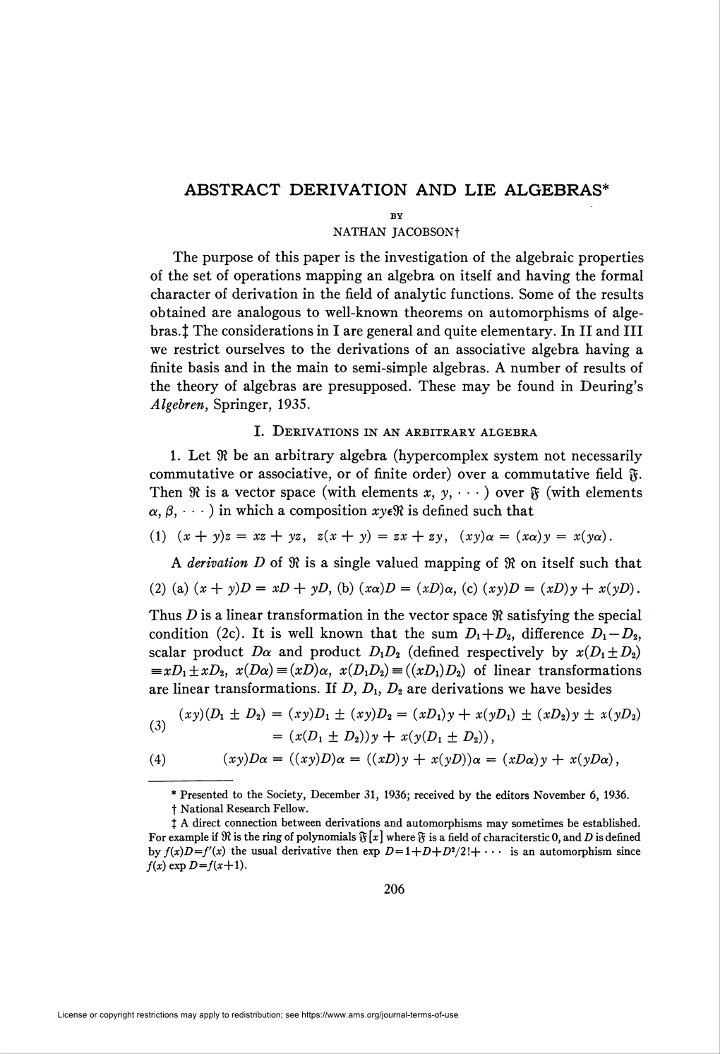 Abstract Derivation and Lie Algebras*