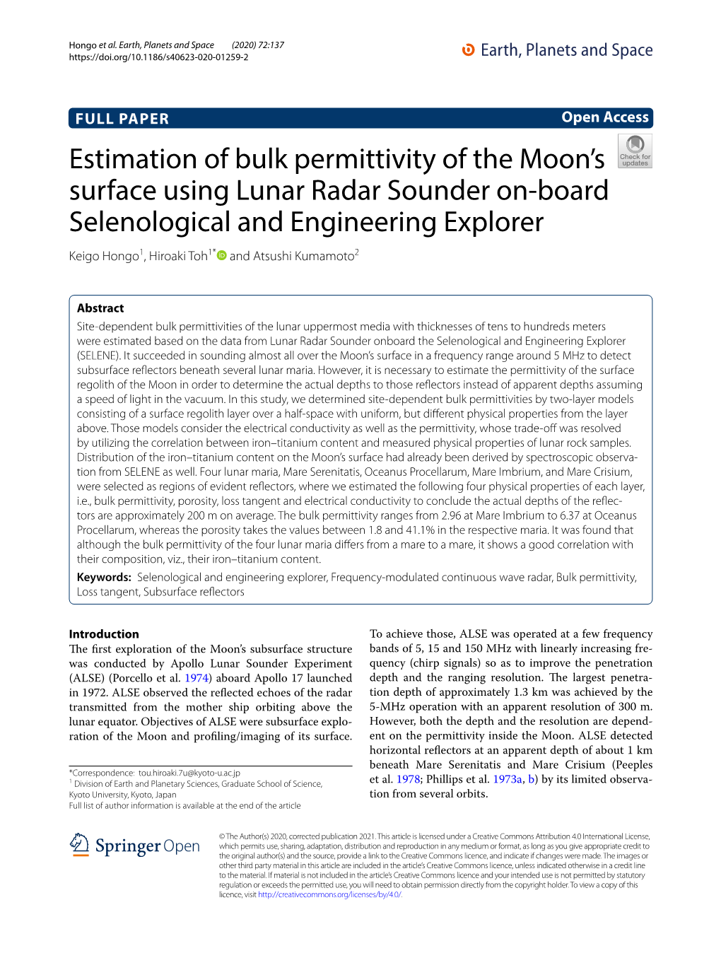 Estimation of Bulk Permittivity of the Moon's