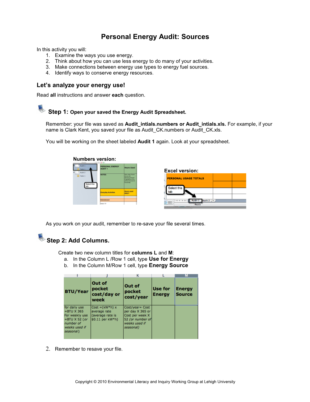 Energyaudit Sources Student