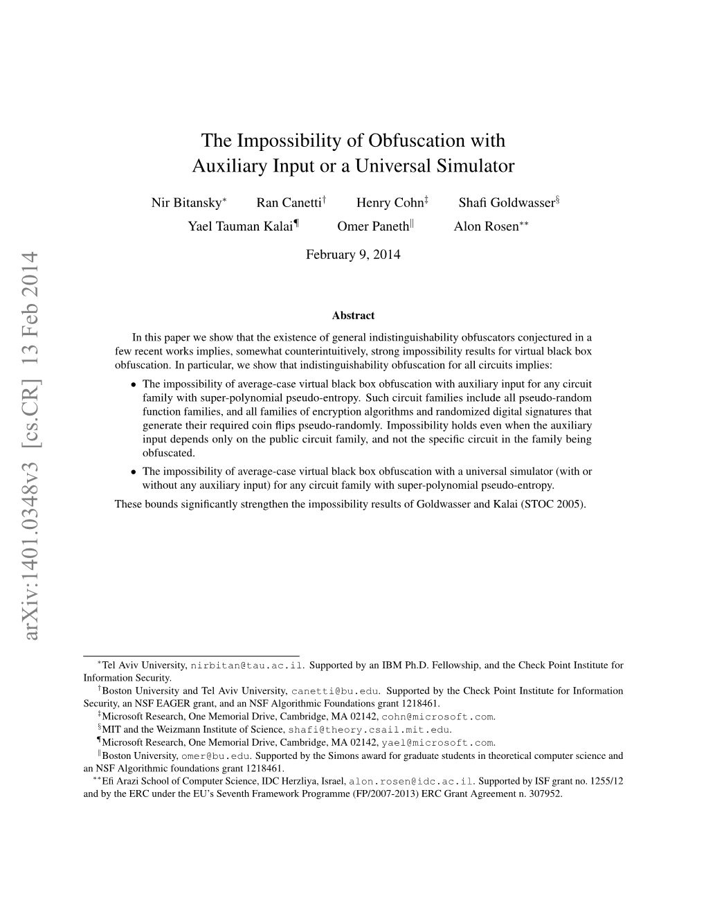 The Impossibility of Obfuscation with Auxiliary Input Or a Universal Simulator