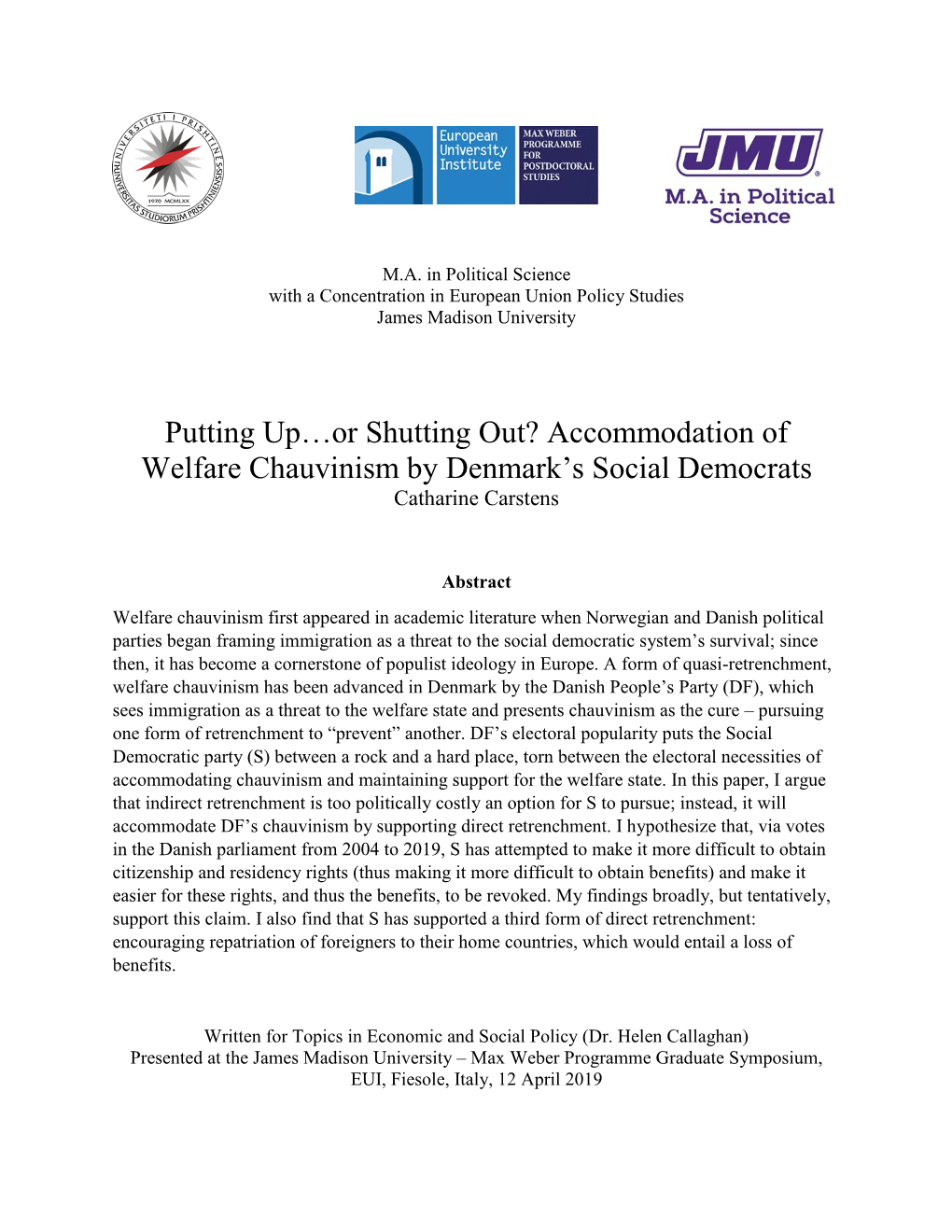 Accommodation of Welfare Chauvinism by Denmarkâ•Žs Social Democrats