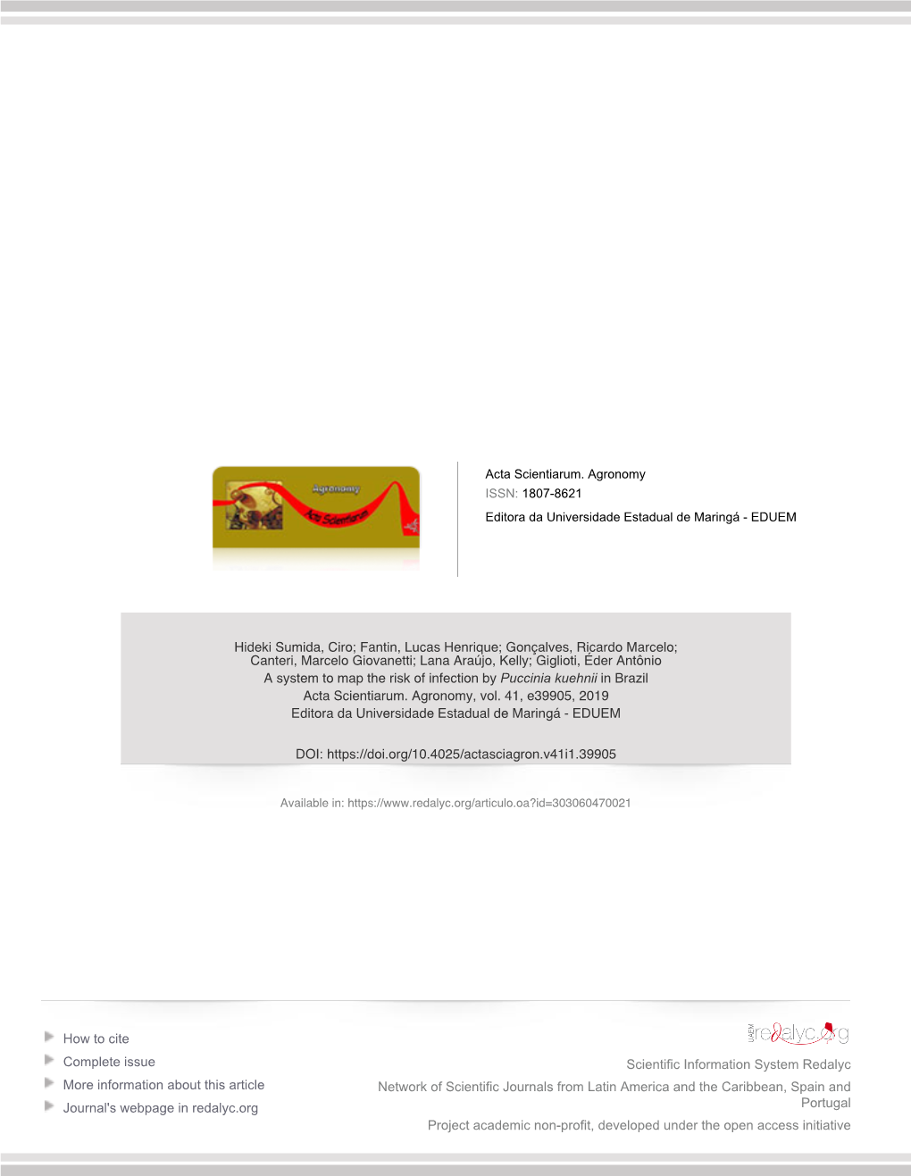 A System to Map the Risk of Infection by Puccinia Kuehnii in Brazil Acta Scientiarum