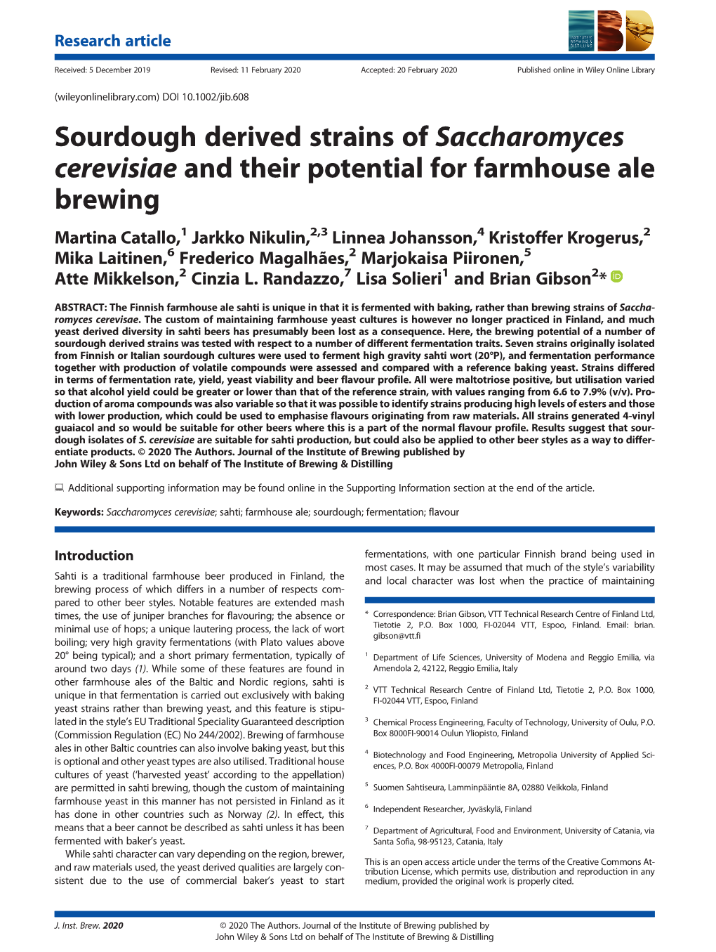 Sourdough Derived Strains of Saccharomyces Cerevisiae and Their Potential for Farmhouse Ale Brewing