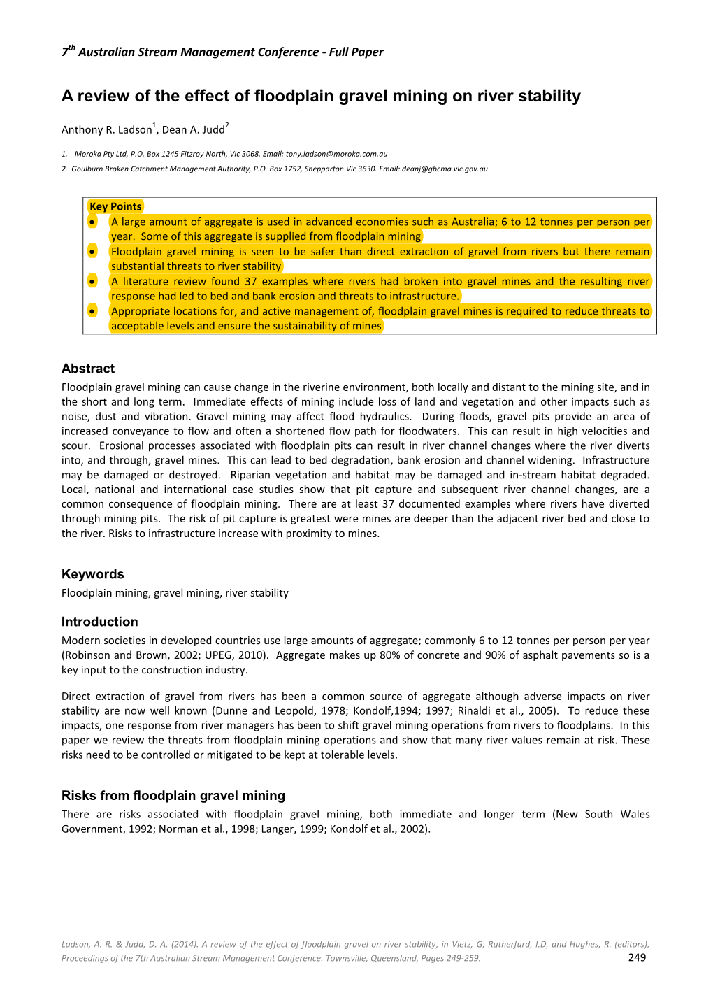 A Review of the Effect of Floodplain Gravel Mining on River Stability