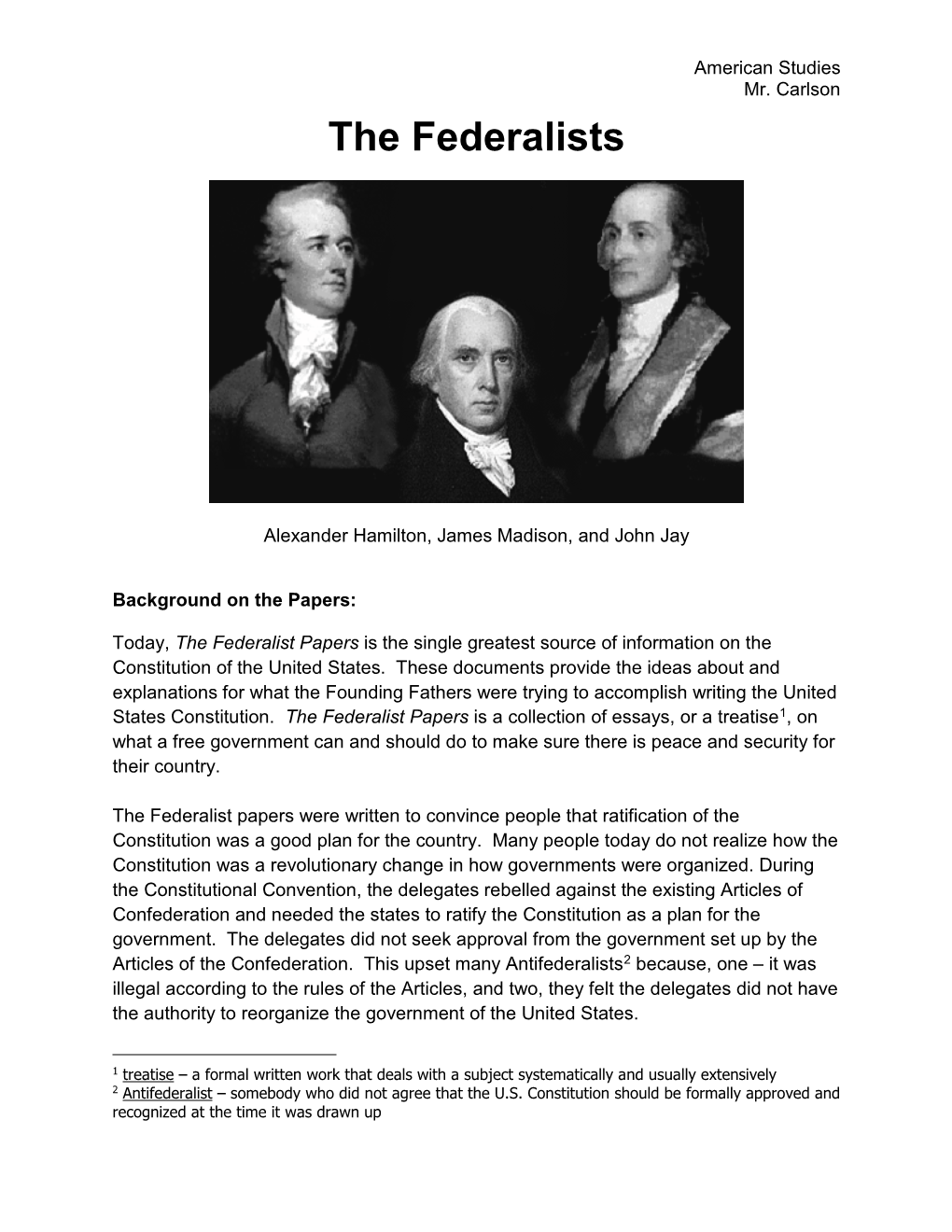 Background on the Federalist Papers