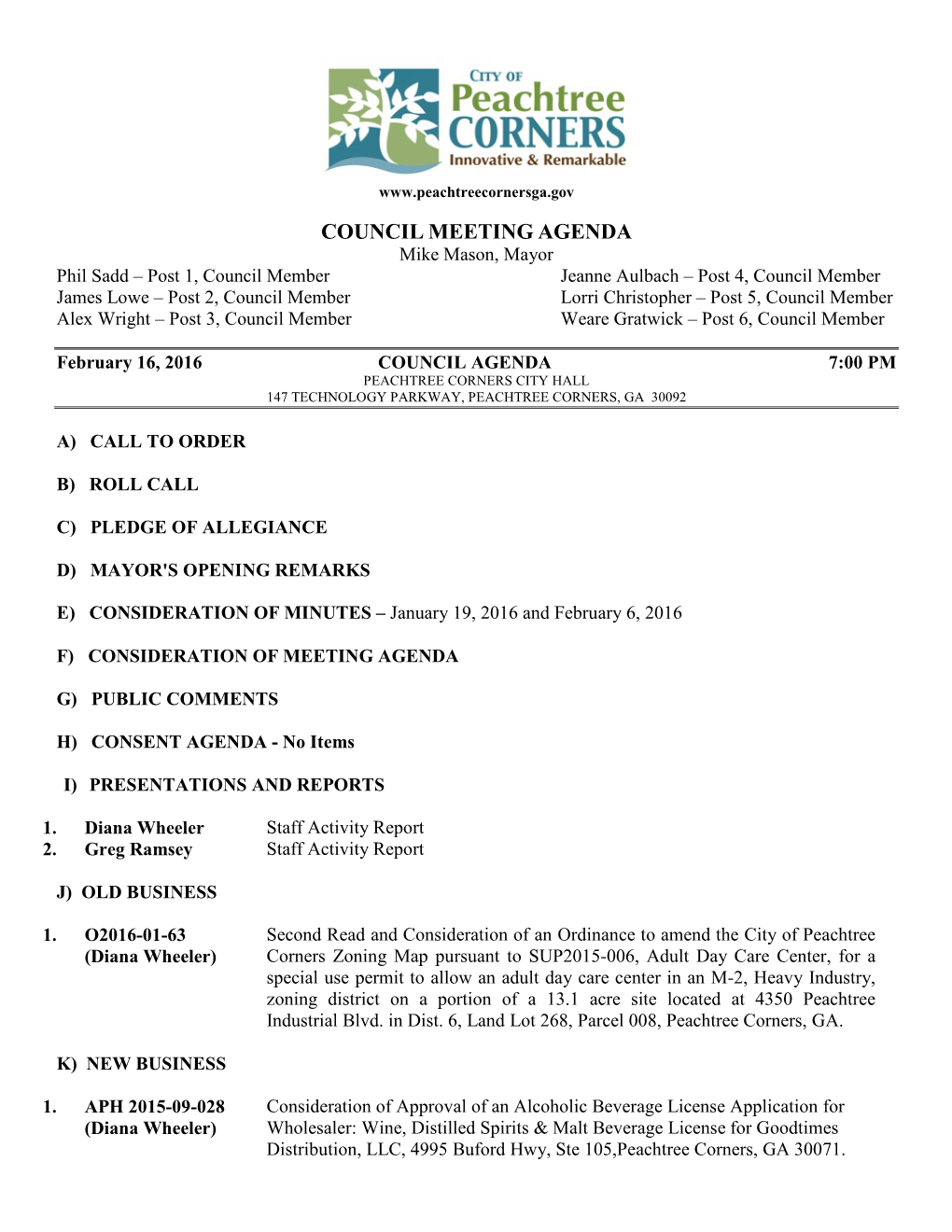 Council Meeting Agenda